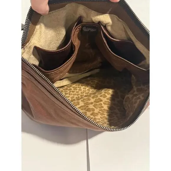 VTG GENUINE LEATHER ROUGH AND TUMBLE NATASHA DURHAM SHOULDER BAG BROWN CHEETAH - Picture 6 of 9